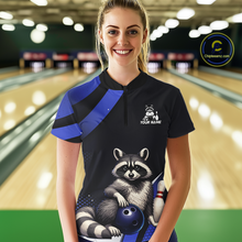 Load image into Gallery viewer, Custom Blue Ugly Raccoon Bowling Shirt for Women Bowling League Polo &amp; Quarter-Zip Gift QZT853
