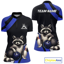 Load image into Gallery viewer, Custom Blue Ugly Raccoon Bowling Shirt for Women Bowling League Polo &amp; Quarter-Zip Gift QZT853