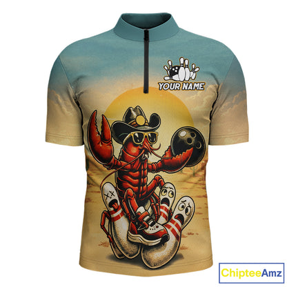Bowling jersey with a crawfish wearing sunglasses and a cowboy hat design, featuring 'ChipteeAmz' branding.