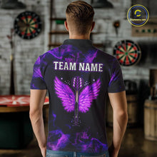 Load image into Gallery viewer, Custom Purple Flame Neon Dart Shirts Wings Dart Jersey Dartboard Shirt for Men DHT21