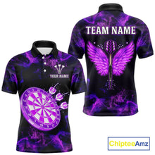 Load image into Gallery viewer, Custom Purple Flame Neon Dart Shirts Wings Dart Jersey Dartboard Shirt for Men DHT21