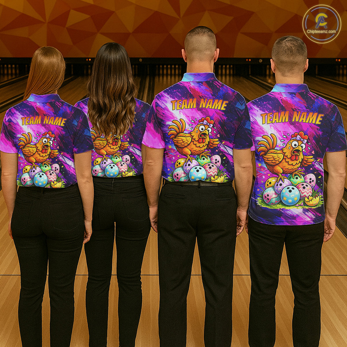 Custom Funny Chicken Bowling Team Shirt for Men Easter Bowling League Jersey Polo & 1/4-Zip QZT939