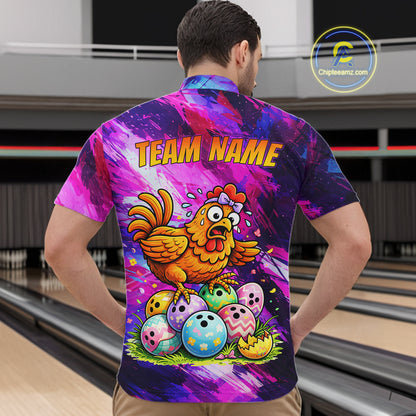 Custom Funny Chicken Bowling Team Shirt for Men Easter Bowling League Jersey Polo & 1/4-Zip QZT939