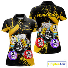 Load image into Gallery viewer, Custom Yellow Funny 8 Ball Pool Billiard Team Shirts for Women Billiard League Jersey Polo &amp;1/4 Zip BHT2