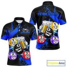 Load image into Gallery viewer, Custom Blue Funny 8 Ball Pool Billiard Team Shirts for Men Billiard League Jersey Polo &amp;1/4 Zip BHT2