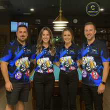 Load image into Gallery viewer, Custom Blue Funny 8 Ball Pool Billiard Team Shirts for Men Billiard League Jersey Polo &amp;1/4 Zip BHT2
