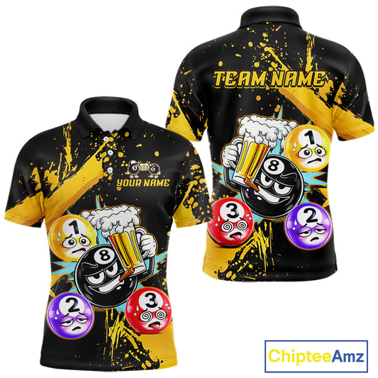 Custom Yellow Funny 8 Ball Pool Billiard Team Shirts for Men Billiard League Jersey Polo &1/4 Zip BHT2