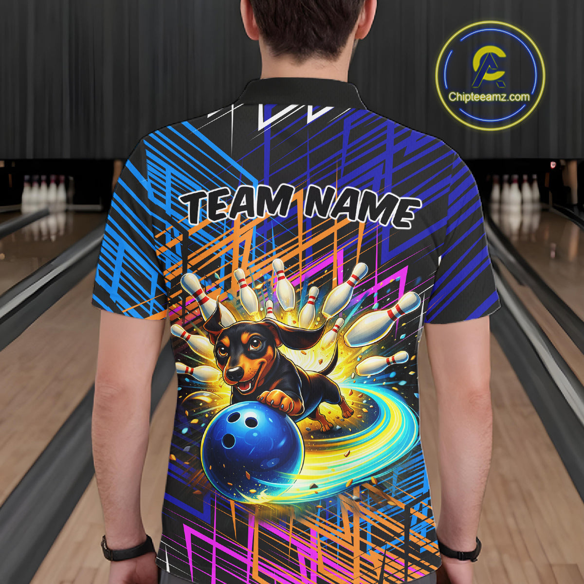 Multicolor Funny Dachshund Bowling Shirt Custom Bowling Team Jersey for Men Polo & Quarter-Zip Bowling Outfit QZT941