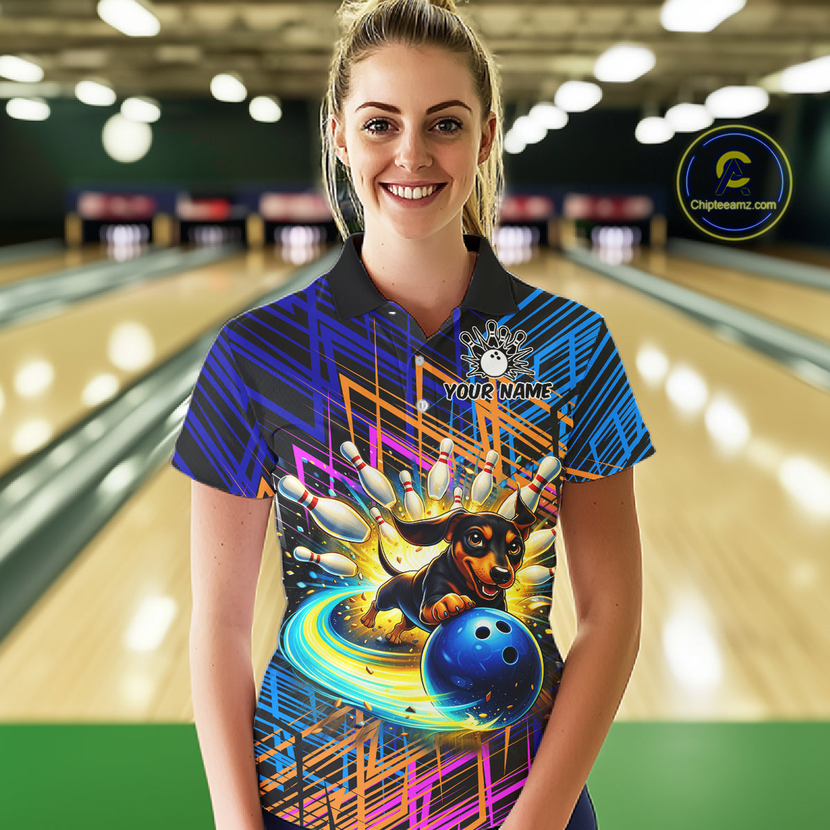 Funny Dachshund Bowling Shirt Custom Bowling Team Jersey for Women Polo & 1/4-Zip Bowling Outfit QZT941