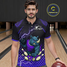 Load image into Gallery viewer, Custom Funny Purple Rhino Bowling Team Shirt for Men Bowling Jersey Polo, Quarter-Zip Outfit QZT805