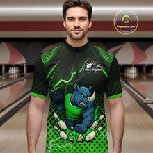 Load image into Gallery viewer, Custom Funny Green Rhino Bowling Team Shirt for Men Bowling Jersey Polo, Quarter-Zip Outfit QZT805