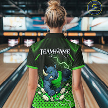 Load image into Gallery viewer, Custom Funny Green Rhino Bowling Team Shirt for Women Bowling Jersey Polo, Quarter-Zip Outfit QZT805