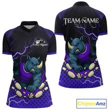 Load image into Gallery viewer, Custom Funny Purple Rhino Bowling Team Shirt for Women Bowling Jersey Polo, Quarter-Zip Outfit QZT805