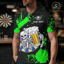Load image into Gallery viewer, Custom Green Skeleton Dart Jersey for Team Polo &amp; 1/4 Zip Beer Dartboard Shirts Dart Jerseys Gift for Men DHT3