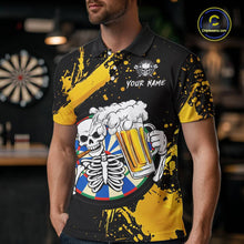 Load image into Gallery viewer, Custom Yellow Skeleton Dart Jersey for Team Polo &amp; 1/4 Zip Beer Dartboard Shirts Dart Jerseys Gift for Men DHT3