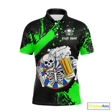 Load image into Gallery viewer, Custom Green Skeleton Dart Jersey for Team Polo &amp; 1/4 Zip Beer Dartboard Shirts Dart Jerseys Gift for Men DHT3