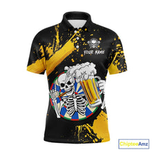 Load image into Gallery viewer, Custom Yellow Skeleton Dart Jersey for Team Polo &amp; 1/4 Zip Beer Dartboard Shirts Dart Jerseys Gift for Men DHT3