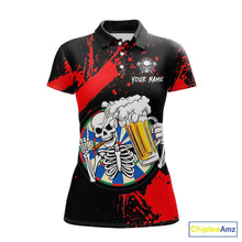 Load image into Gallery viewer, Custom Red Skeleton Dart Jersey for Team Polo &amp; 1/4 Zip Beer Dartboard Shirts Dart Jerseys Gift for Women DHT3