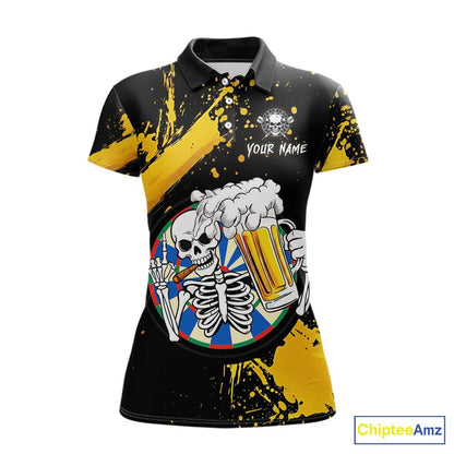 Custom Yellow Skeleton Dart Jersey for Team Polo & 1/4 Zip Beer Dartboard Shirts Dart Jerseys Gift for Women DHT3