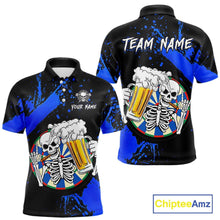 Load image into Gallery viewer, Custom Blue Skeleton Dart Jersey for Team Polo &amp; 1/4 Zip Beer Dartboard Shirts Dart Jerseys Gift for Men DHT3