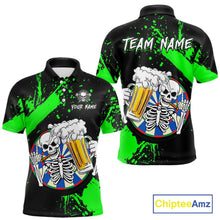 Load image into Gallery viewer, Custom Green Skeleton Dart Jersey for Team Polo &amp; 1/4 Zip Beer Dartboard Shirts Dart Jerseys Gift for Men DHT3