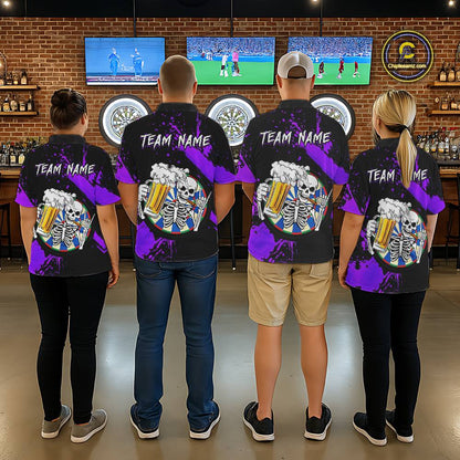 Custom Purple Skeleton Dart Jersey for Team Polo & 1/4 Zip Beer Dartboard Shirts Dart Jerseys Gift for Men DHT3