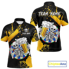Load image into Gallery viewer, Custom Yellow Skeleton Dart Jersey for Team Polo &amp; 1/4 Zip Beer Dartboard Shirts Dart Jerseys Gift for Men DHT3