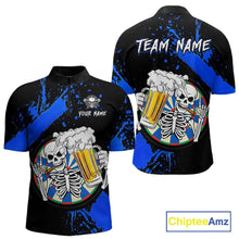 Load image into Gallery viewer, Custom Blue Skeleton Dart Jersey for Team Polo &amp; 1/4 Zip Beer Dartboard Shirts Dart Jerseys Gift for Men DHT3
