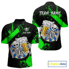 Load image into Gallery viewer, Custom Green Skeleton Dart Jersey for Team Polo &amp; 1/4 Zip Beer Dartboard Shirts Dart Jerseys Gift for Men DHT3