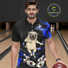 Load image into Gallery viewer, Custom Blue Funny Pug Dog Bowling League Shirt for Men Polo &amp; 1/4-Zip Bowling Jersey for Team QZT906