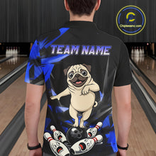 Load image into Gallery viewer, Custom Blue Funny Pug Dog Bowling League Shirt for Men Polo &amp; 1/4-Zip Bowling Jersey for Team QZT906