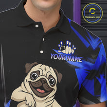 Load image into Gallery viewer, Custom Blue Funny Pug Dog Bowling League Shirt for Men Polo &amp; 1/4-Zip Bowling Jersey for Team QZT906