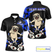 Load image into Gallery viewer, Custom Blue Funny Pug Dog Bowling League Shirt for Men Polo &amp; 1/4-Zip Bowling Jersey for Team QZT906
