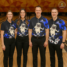 Load image into Gallery viewer, Custom Blue Funny Pug Dog Bowling League Shirt for Men Polo &amp; 1/4-Zip Bowling Jersey for Team QZT906