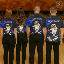 Load image into Gallery viewer, Custom Blue Funny Pug Dog Bowling League Shirt for Men Polo &amp; 1/4-Zip Bowling Jersey for Team QZT906