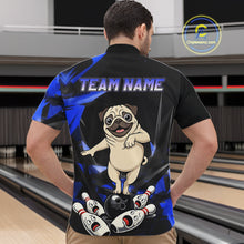 Load image into Gallery viewer, Custom Blue Funny Pug Dog Bowling League Shirt for Men Polo &amp; 1/4-Zip Bowling Jersey for Team QZT906