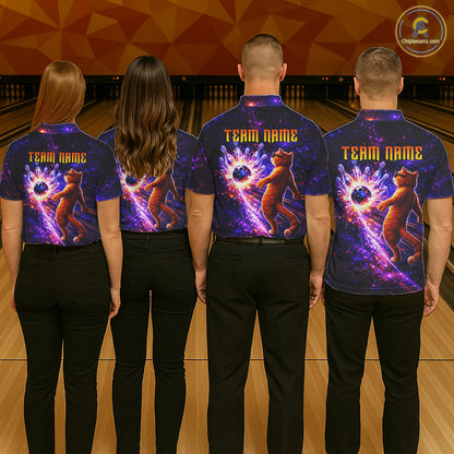 Galaxy Funny Cat Bowling Shirt for Women Custom Bowling League Jersey Polo & Quarter-Zip Bowler Gift QZT918