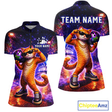 Load image into Gallery viewer, Custom Graffiti Funny Cat Bowling Shirt for Women Bowling League Jersey Polo &amp; Quarter-Zip Bowling Outfit QZT919