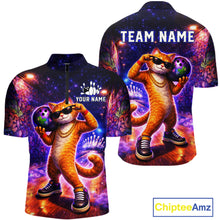 Load image into Gallery viewer, Custom Graffiti Funny Cat Bowling Shirt for Men Bowling League Jersey Polo &amp; Quarter-Zip Bowling Outfit QZT919
