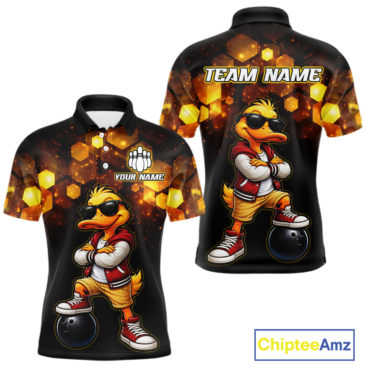 Custom Black & Gold Funny Duck Bowling Shirt for Men Bowling Jersey League for Couples QZT872