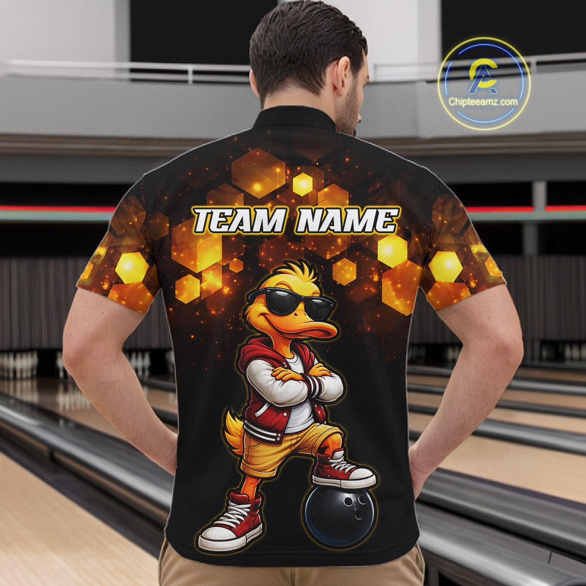 Custom Black & Gold Funny Duck Bowling Shirt for Men Bowling Jersey League for Couples QZT872