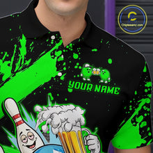 Load image into Gallery viewer, Custom Green Funny Beer Bowling Shirt for Men Bowling League Jersey Polo 1/4 Zip Bowling Outfit QZT822