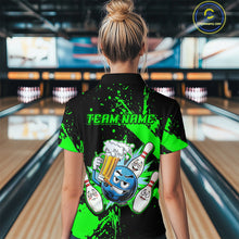 Load image into Gallery viewer, Custom Green Funny Beer Bowling Shirt for Women Bowling League Jersey Polo 1/4 Zip Bowling Outfit QZT822
