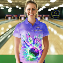 Load image into Gallery viewer, Custom Aurora Bowling Team Shirt Neon Glow Bowling Jersey Cosmic Galaxy Bowling Uniform for Women QZT966