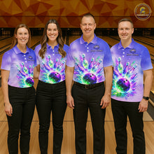 Load image into Gallery viewer, Custom Aurora Bowling Team Shirt Neon Glow Bowling Jersey Cosmic Galaxy Bowling Uniform for Women QZT966