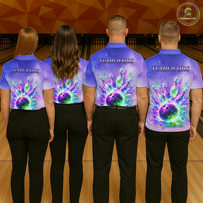 Custom Aurora Bowling Team Shirt Neon Glow Bowling Jersey Cosmic Galaxy Bowling Uniform for Men QZT966