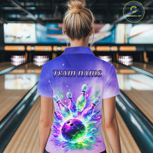 Load image into Gallery viewer, Custom Aurora Bowling Team Shirt Neon Glow Bowling Jersey Cosmic Galaxy Bowling Uniform for Women QZT966