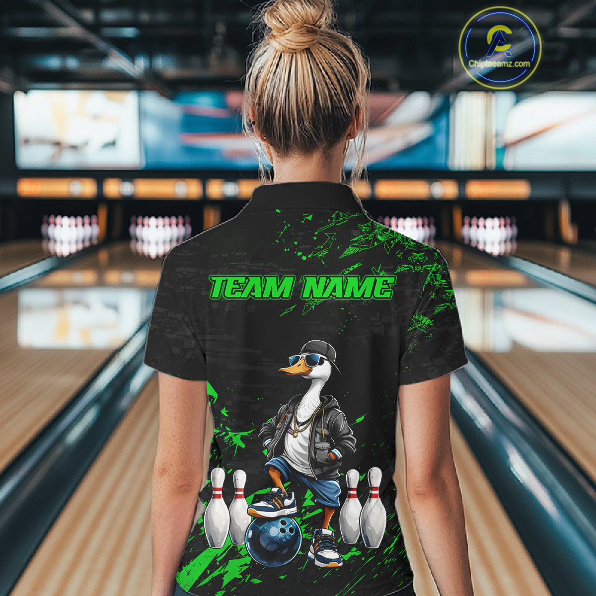 Personalized Green Funny Goose Bowling Team Shirt for Women Bowling League Jersey Polo & 1/4-Zip QZT877