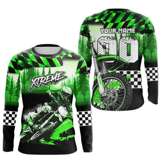 Personalized Green Motocross Jersey for Adult Kids Extreme Racing Shirt Dirt Bike Clothes MHT125