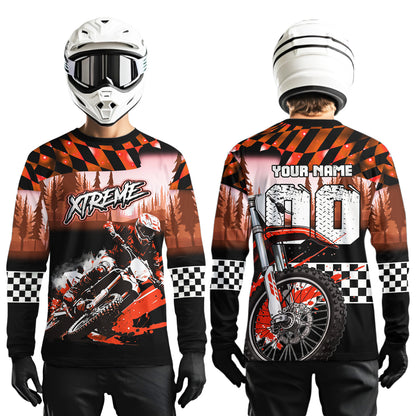 Personalized Orange Motocross Jersey for Adult Kids Extreme Racing Shirt UPF30+ Dirt Bike Clothes MHT125